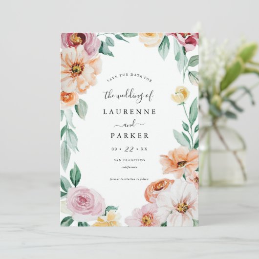 Soft Blooms Save the Date Aankondiging Nodig Kaart (Staand voorkant)