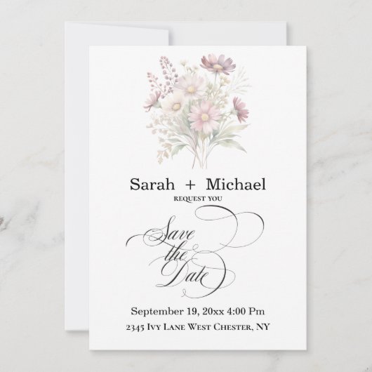 Soft Blooms Spring Floral Save the Date Invitation Kaart (Voorkant)