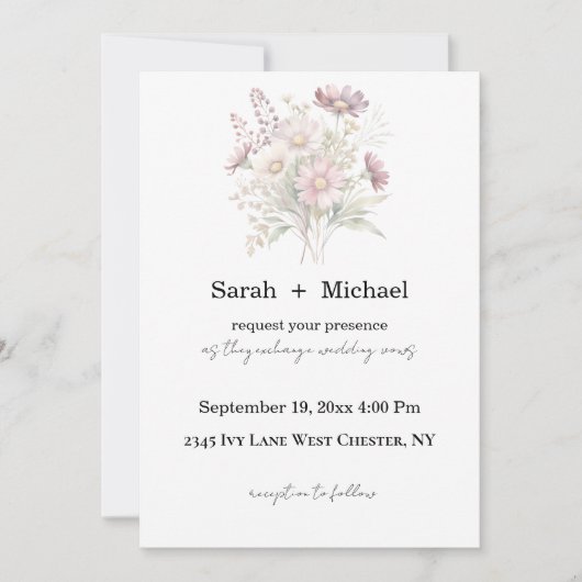 Soft Blooms Spring Floral Wedding Invitation Kaart (Voorkant)
