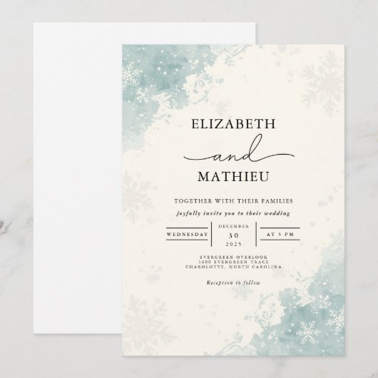 Soft Blue Abstract Floral Wedding Kaart (Voorkant / Achterkant)
