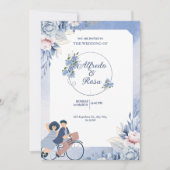 Soft Blue and White Floral Illustrative Wedding  Kaart (Voorkant)
