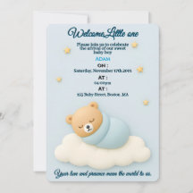 Soft Blue Baby shower Invitation Boy