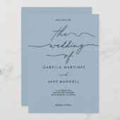 Soft Blue & Black Modern Script Wedding Kaart (Voorkant / Achterkant)