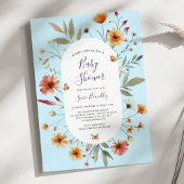 Soft Blue Boho Waterverf Wildflower Baby shower Kaart