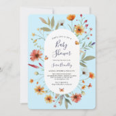 Soft Blue Boho Waterverf Wildflower Baby shower Kaart (Voorkant)