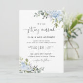 Soft Blue Botanical Wedding Invitation Kaart (Staand voorkant)