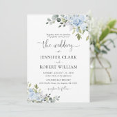 Soft Blue Botanical Wedding Invitation Kaart (Staand voorkant)