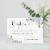 Soft Blue Botanical Wedding Reception Informatiekaartje (Staand voorkant)