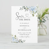 Soft Blue Botanical Wedding Save The Date Kaart (Staand voorkant)