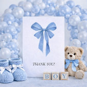 Soft Blue Bow Boy Baby Shower Bedankkaart