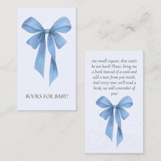 Soft Blue Bow Boy Baby Shower Books For Baby Informatiekaartje (Voorkant / Achterkant)