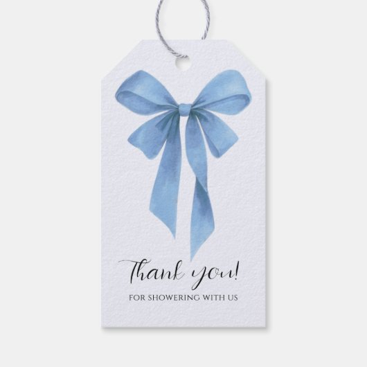 Soft Blue Bow Boy Baby Shower Cadeaulabel (Achterkant)