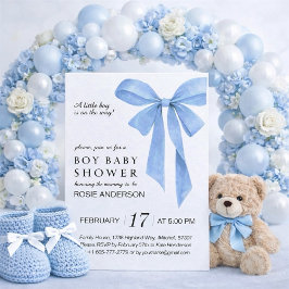 Soft Blue Bow Boy Baby Shower Kaart