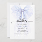 Soft Blue Bow Minimal Baby shower Invitation Kaart (Voorkant)