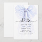 Soft Blue Bow Minimal Baby shower Invitation Kaart (Voorkant / Achterkant)