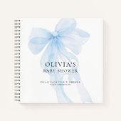 Soft Blue Bow Text Overlay Baby Shower Guest Book Notitieboek (Voorkant)