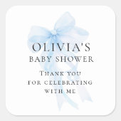 Soft Blue Bow Text Thank You Baby Shower Vierkante Sticker (Voorkant)