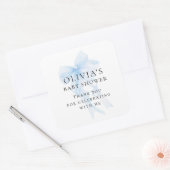 Soft Blue Bow Text Thank You Baby Shower Vierkante Sticker (Envelop)