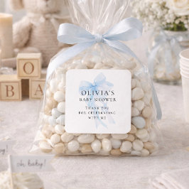 Soft Blue Bow Text Thank You Baby Shower Vierkante Sticker