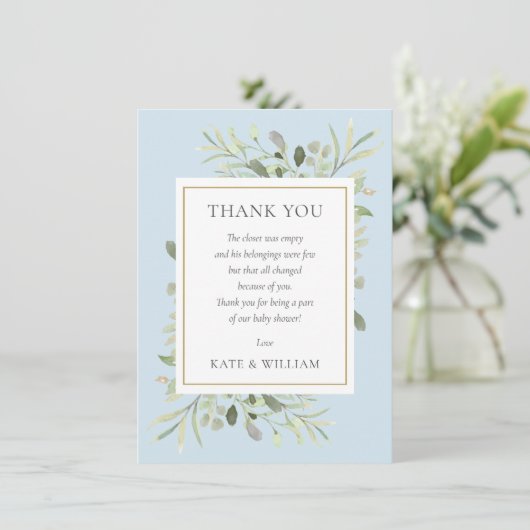 Soft Blue Boy Baby shower Dank je gedicht Bedankkaart (Staand voorkant)