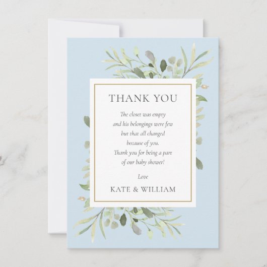 Soft Blue Boy Baby shower Dank je gedicht Bedankkaart (Voorkant)