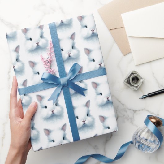 Soft Blue Bunny Pastel Waterverf Wrapping Paper Cadeaupapier (Geschenken)