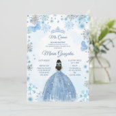 Soft Blue Butterfly & Winter Season Sweet 15th Inv Kaart (Staand voorkant)