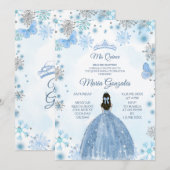 Soft Blue Butterfly & Winter Season Sweet 15th Inv Kaart (Voorkant / Achterkant)