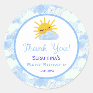 Soft Blue Cloudy Sky Baby shower Hartelijk dank Ronde Sticker