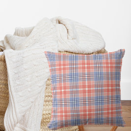 Soft Blue Coral Waterverf Plaid Boerderij Kussen