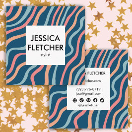 Soft Blue Curves Colorful Minimalist Social Icons Vierkante Visitekaartje