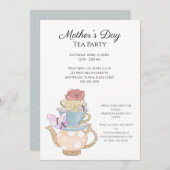 Soft Blue Custom Moederdag Tea Party Invitation Kaart (Voorkant / Achterkant)
