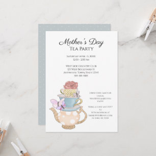 Soft Blue Custom Moederdag Tea Party Invitation Kaart