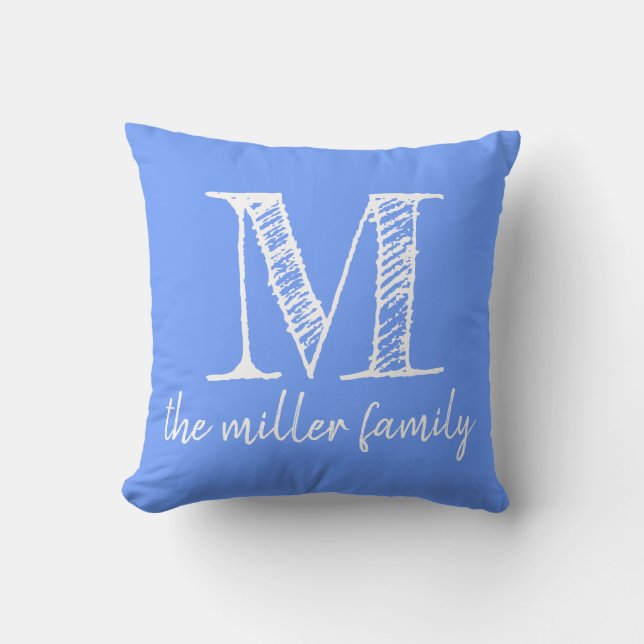 Soft Blue Custom Monogramed Family Pillow Kussen (Voorkant)