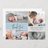 Soft blue Custom Photo Collage Baby Boy Birth Bedankkaart (Voorkant / Achterkant)