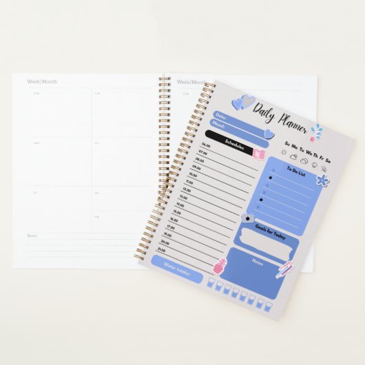 Soft Blue Daily Planner with Mood & Water Track (Display)