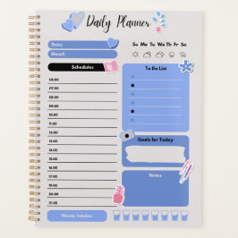Soft Blue Daily Planner with Mood & Water Track