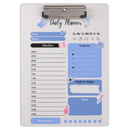 Soft Blue Daily Planner with Mood & Water Track Klembord