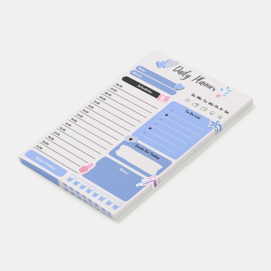 Soft Blue Daily Planner with Mood & Water Track Post-it® Notes (Schuin)