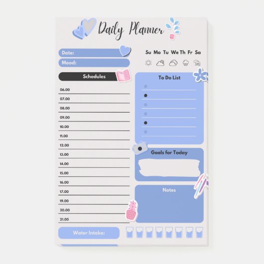 Soft Blue Daily Planner with Mood & Water Track Post-it® Notes (Voorkant)