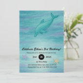 Soft Blue Dolphin & Starfish Ocean Birthday Kaart (Staand voorkant)