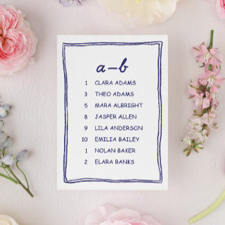 Soft Blue Doodle Wedding Seating Chart Card Kaart