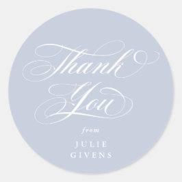 Soft Blue Elegant Script Afstuderen Bedankt Ronde Sticker