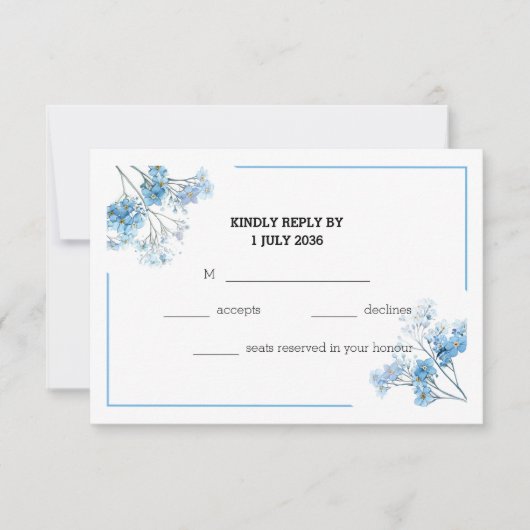 Soft Blue Elegant Watercolor Flowers Wedding RSVP (Voorkant)