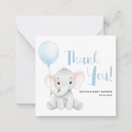 Soft Blue Elephant Baby shower Budget Bedankt Notitiekaartje (Voorkant)
