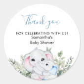 Soft Blue Elephant Baby shower Ronde Sticker (Voorkant)