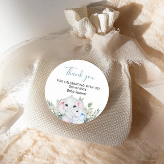 Soft Blue Elephant Baby shower Ronde Sticker