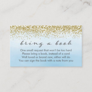 Soft Blue en Gold Baby shower Book Request Card Informatiekaartje