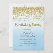 Soft Blue en Gold Birthday Invitation Kaart (Voorkant)
