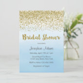Soft Blue en Gold Bridal Shower Kaart (Staand voorkant)